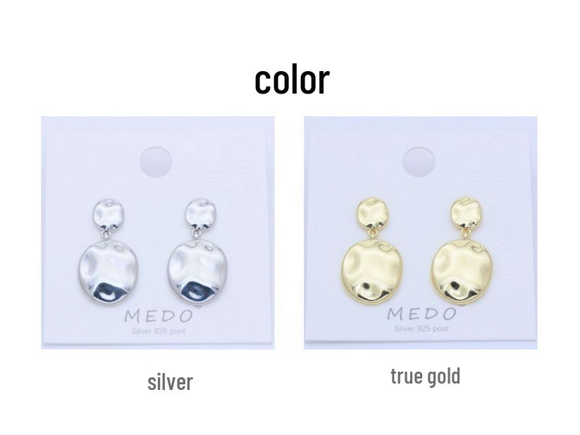 Round Minimalist S925 Silver Needle Earrings with Gold Color Retention – Elegant, Fashionable, and Smooth Alloy Design.