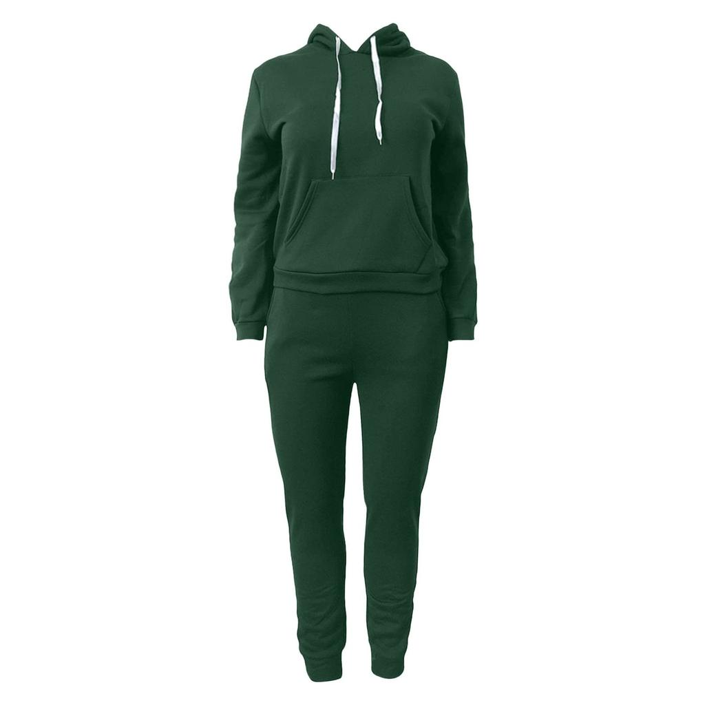 Women's Padded Drawstring Hooded Sweatshirt Long Sleeve Drawstring Trousers Piece Set