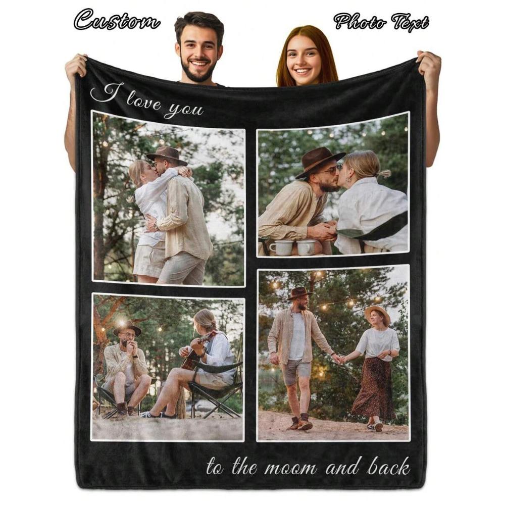 

1PC Custom 4 Photos Blanket Personalized with Your Own Photos - Soft Flannel All-Season Throw for Camping Naps & Home Use 30x40in