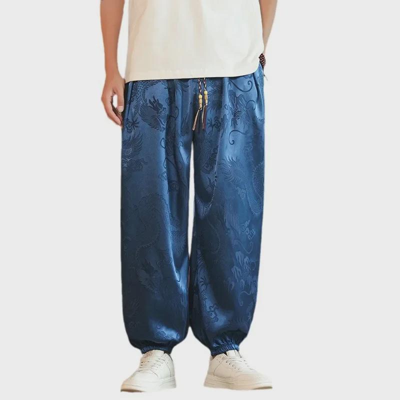 Herrenhose mit weitem Bein und Drachenmuster im chinesischen Stil: Lockere, lässige Pumphosen in Übergröße