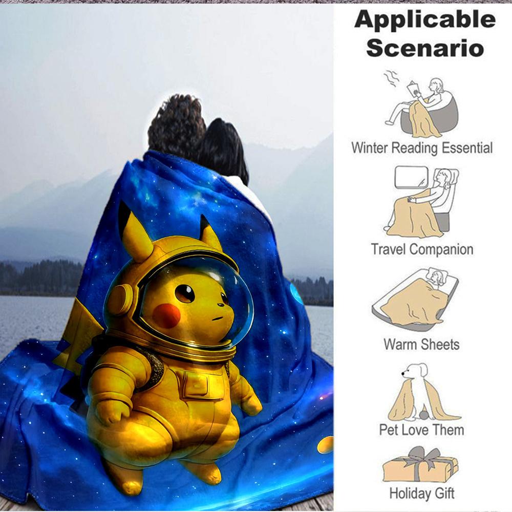 1pc Pikachu Astronaut Blanket Lightweight Flannel Blanket Throw Blanket For Sofa, Bed, Travel, Camping, Livingroom, Office, Couch