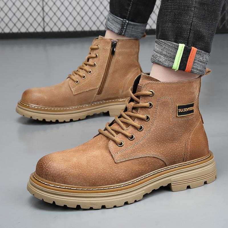 Martin Boots Herren Britischer Stil Kurze Stiefel Herbst und Winter Neu Seitlicher Reißverschluss Work Boots Trendige High-Top Warme Ritterstiefel