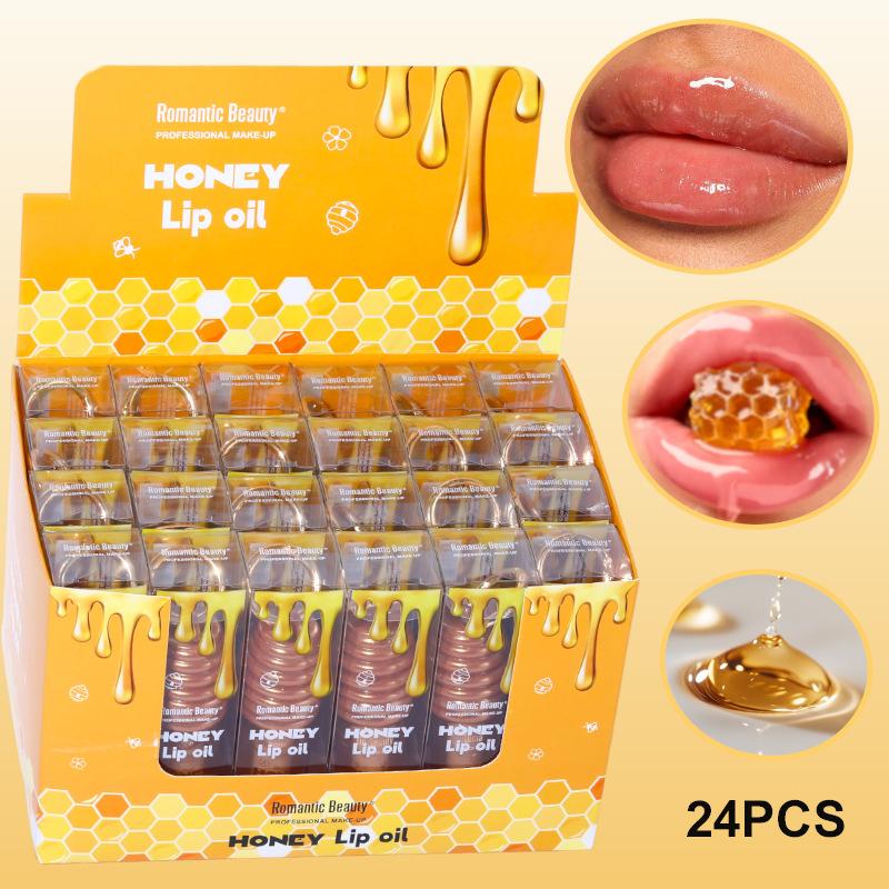Honig Lippenöl Essenz Feuchtigkeitsspendender Lippenbalsam Hydrierender Lipgloss mit Schlüsselanhänger zum Aufhängen an der Tasche Aufpolsternder Lippen-Glanz