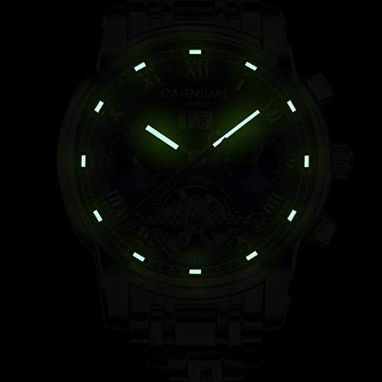 8759G Uhr Uhr Kalenderanzeige Dekoration [CARNIVAL] Herren [Analog/Mechanisch/Automatisch] (Schwarz/Roségold/Metall) (Datum) Chronographen-Stil