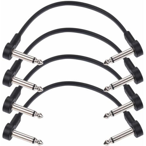 Audiophile Patch Cables, 6.35mm, Double-Ended, L-Shaped, Flat Cables, Effects Pedal Connection Cables, Approx. 20cm, Set of 4