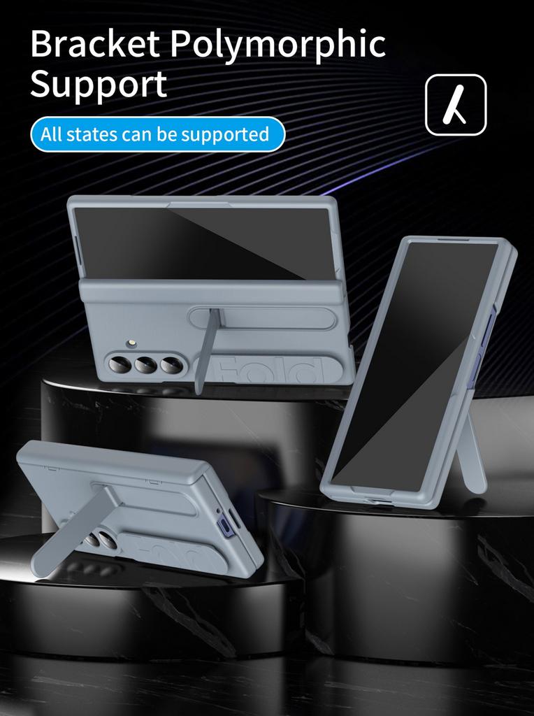 Silicone Wrist Strap Foldable Bracket Tempered Glass Case For Samsung Z Fold 7 6 Fold7 Galaxy Z Fold 5 4 3 Camera Protect Cover