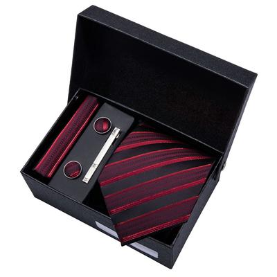 Cravate en soie pour hommes, boutons de manchette Hanky, cravates en soie rayées, barres à cravate avec coffret cadeau Barry.Wang