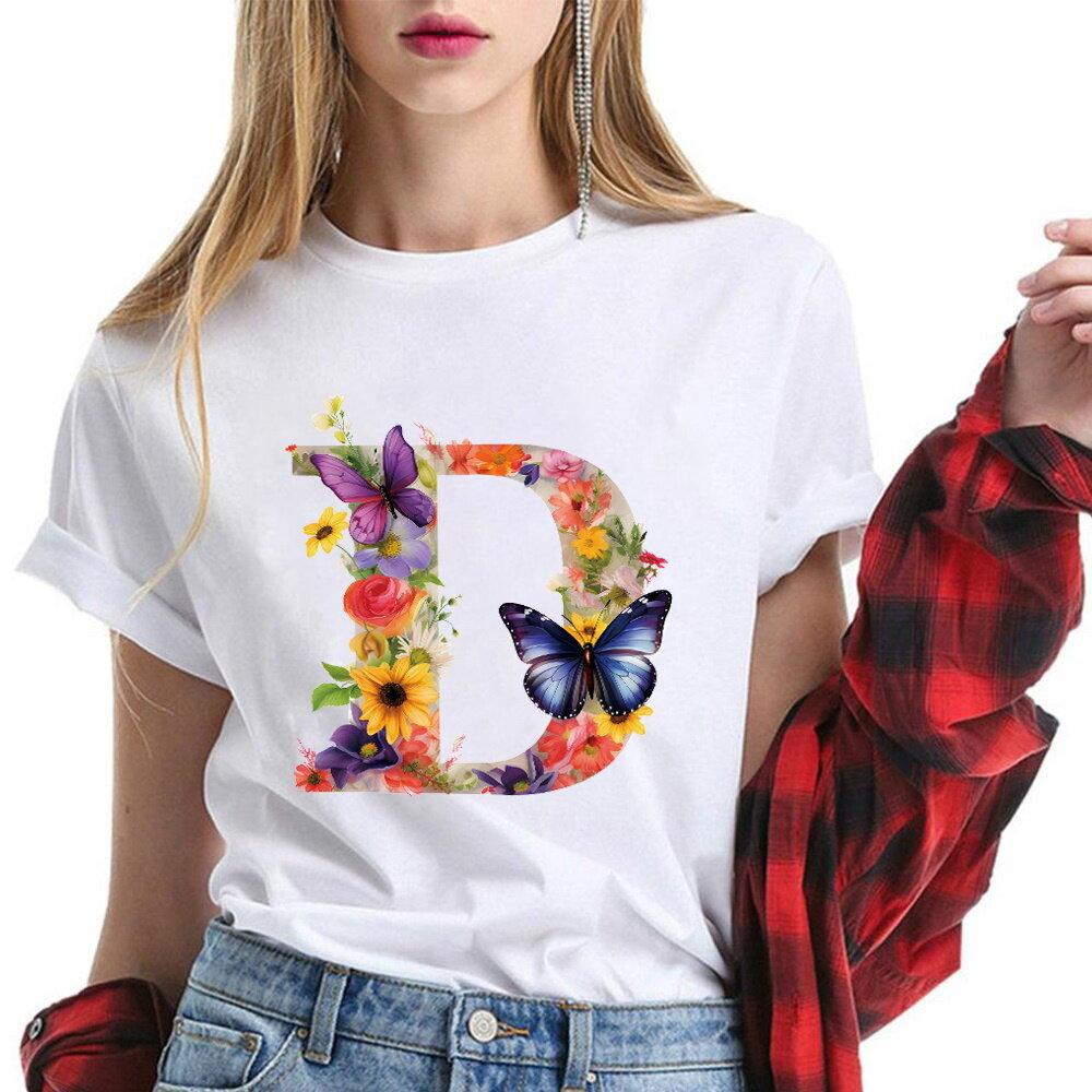 New T-Shirt Butterfly Letter Collection Women's Plus Size  T-Shirt Top Short Sleeve Gift Couple Tee
