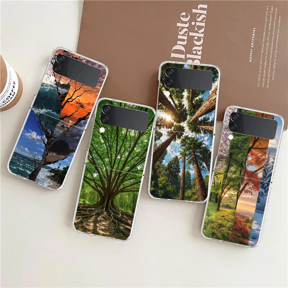 Phone Case For Samsung Galaxy Z Flip 3 4 5 6 7 Hard Folding PC Z Flip3 Flip4 Cover Beautiful Nature Forest Tree