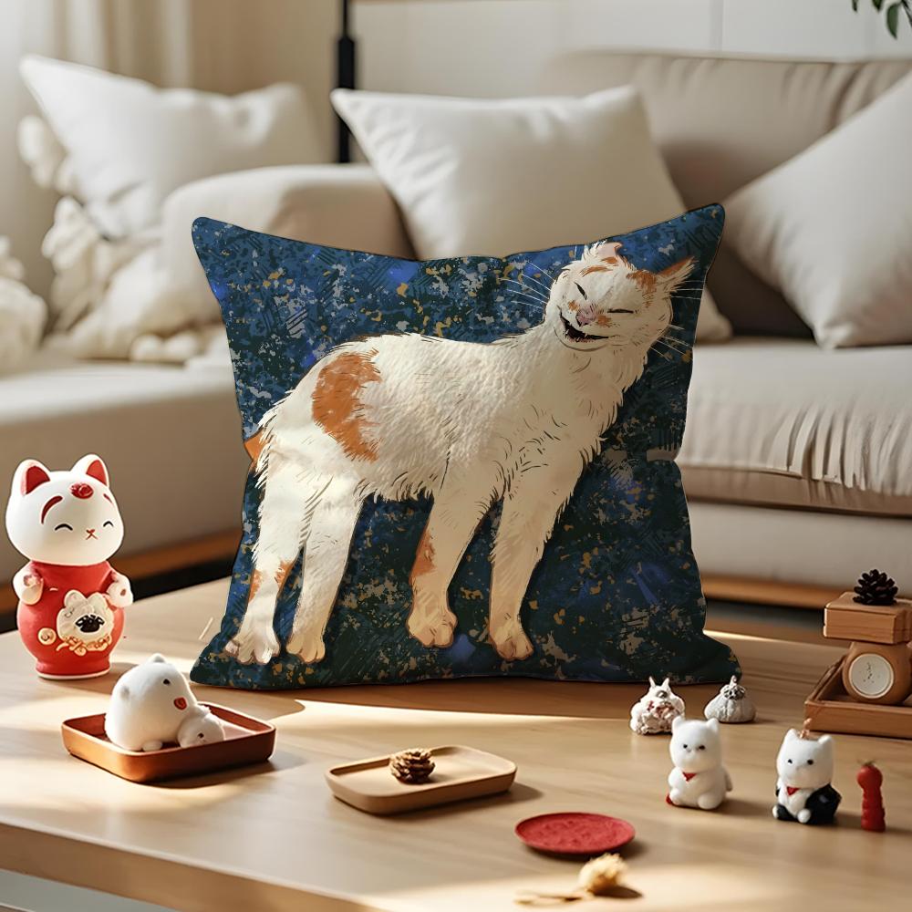 Mischievous Cat Cushion Cover Anti-dustmite Pillowcase Invisible Zipper Silky Short Plush Sofa Cushion Cover