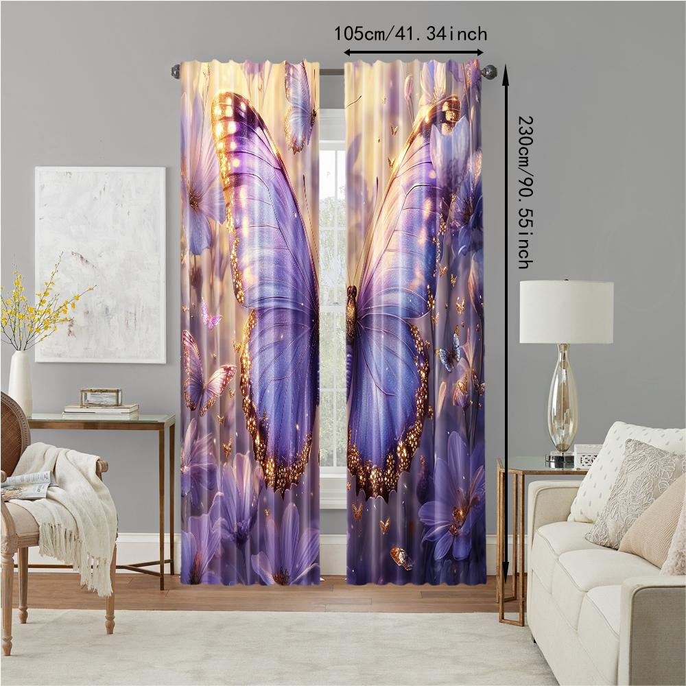 Set Of 2 Versatile Polyester Transparent Curtains Home Decoration Butterfly Use Bedrooms Living Rooms Curtain Perfect For Room