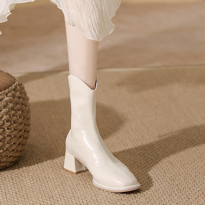 Martin Boots Small Short Boots Women's Boots Winter High Heels White Boots Thick Heel Square Head High Heel Women's Boots Skinny Boots