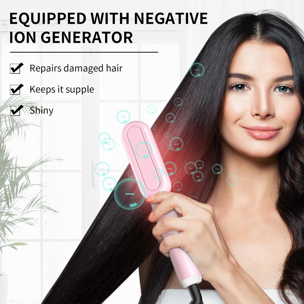2026 Hotsale 210℃ Pro Hair Comb Brush Multifunctional Curler Hair Straightening Comb Dual Voltage 30S Fast Heating Styling Tools