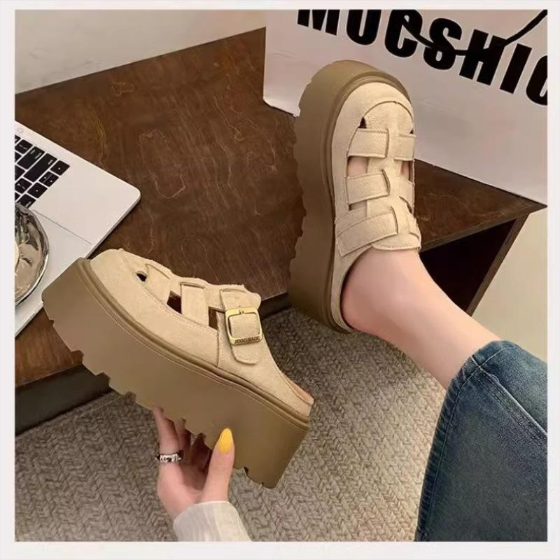 Neuer Stil Damen Sandalen mit Ausschnitt Dicksohlige Retro Schuhe