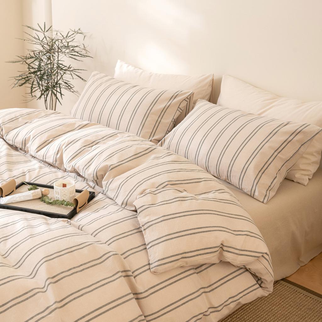 Class A Washed Cotton 4-piece Set King Duvet Cover Queen Size Option Pure Cotton Bed Sheet Pillows Zipper Closure Solid Color EU