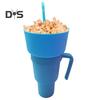 Copo para lanche 2 em 1, copo multifuncional que muda de cor para estádio, lanche e bebida com canudo para filmes, uso doméstico