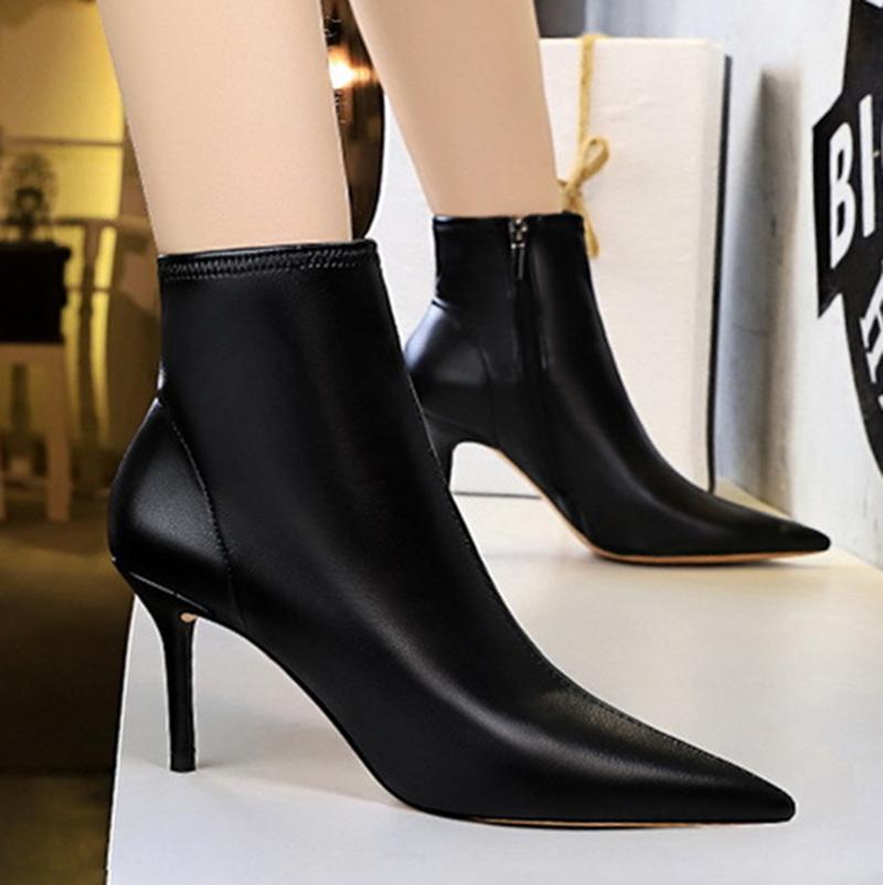 Moda 2024 noi femei de iarnă cu fermoar cald cizme cu toc stiletto pantofi cu toc înalt modă simple cu vârf ascuțit pantofi negri de petrecere