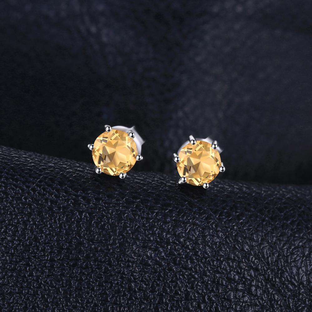 JewelryPalace Round Natural Yellow Citrine 925 Silver Stud Earrings for Women Statement Fashion Gemstone Jewelry Gift