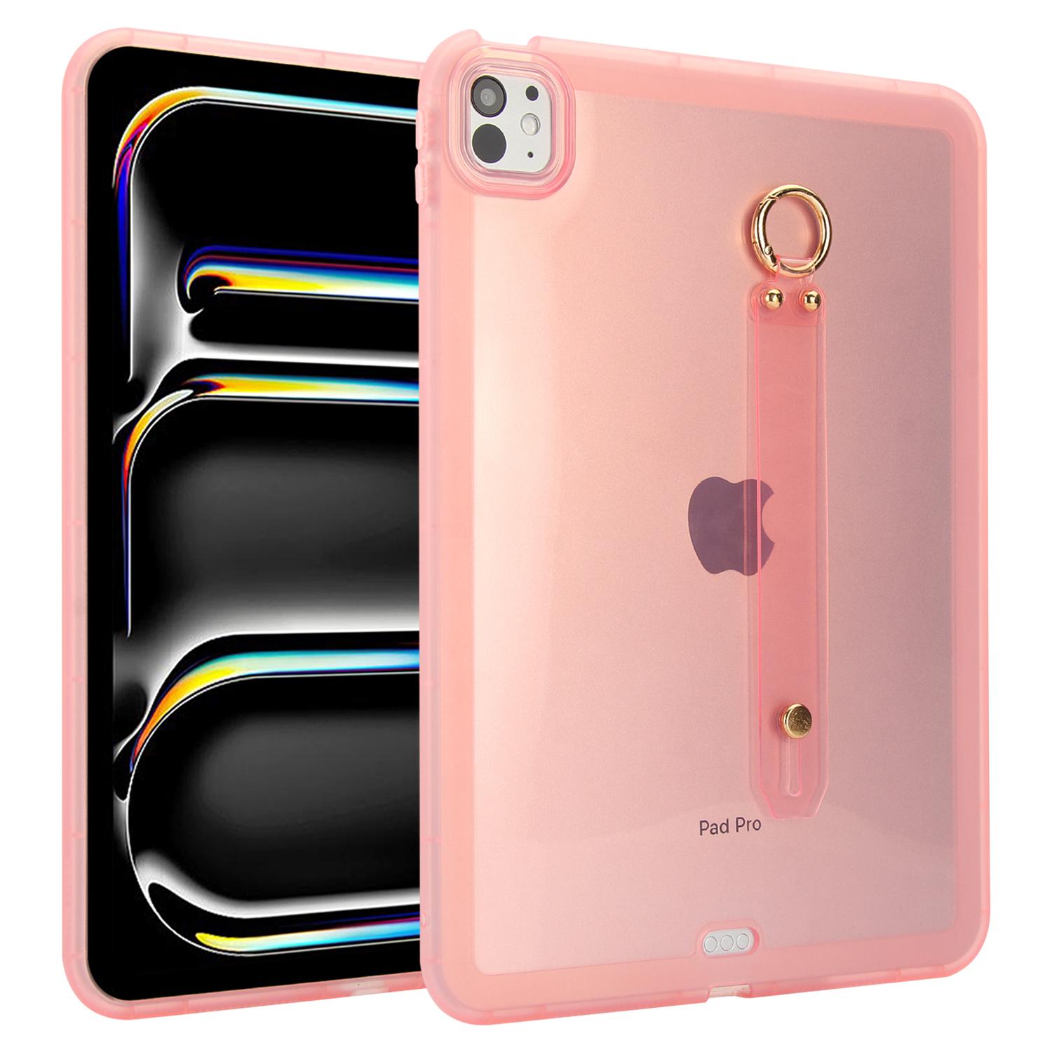 

For iPad Pro 11 (2024) Case Shockproof TPU Tablet Cover with Wristband Pink