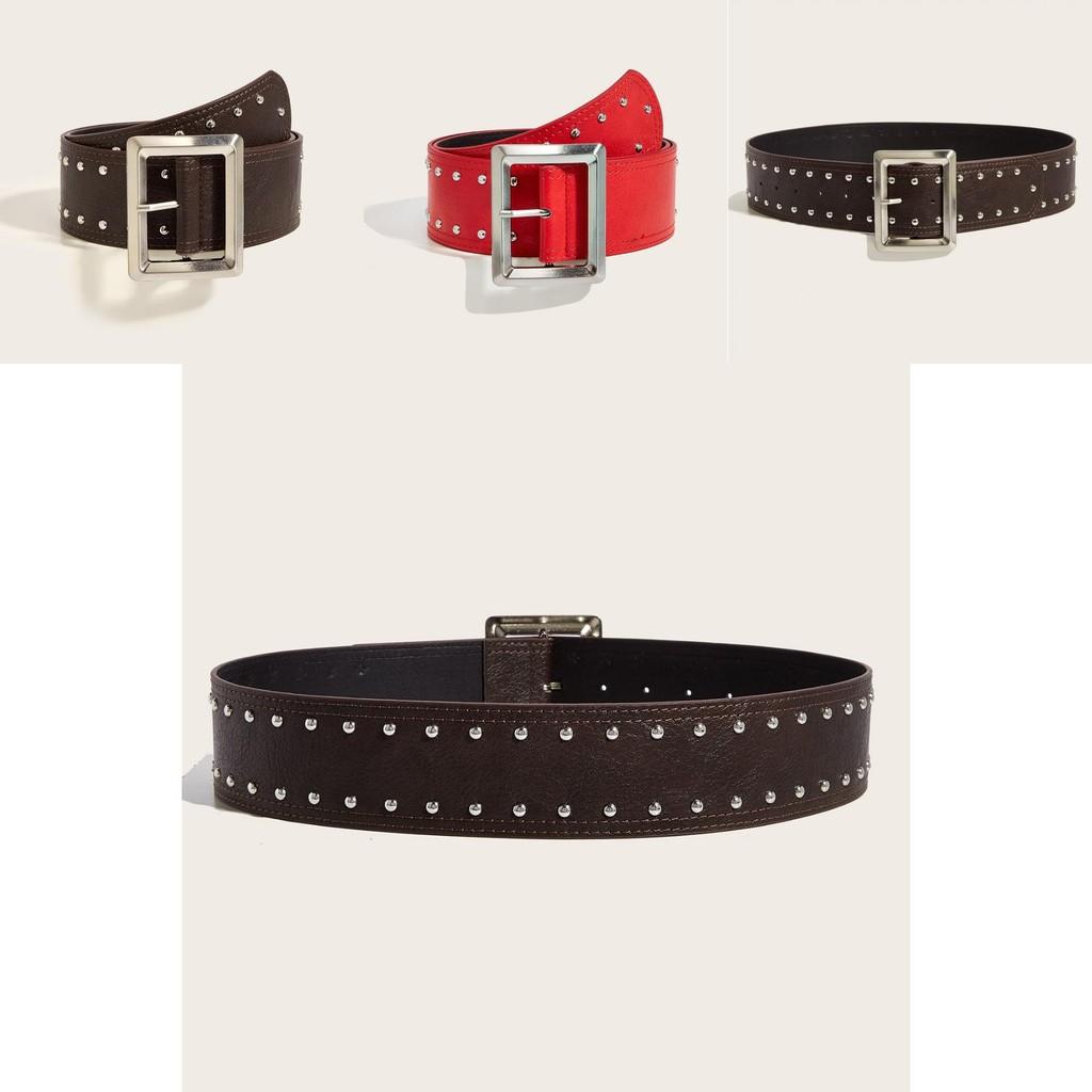 Punk Style Leather Belt With Metal Studs And Snap Button Closure For Casual Streetwear