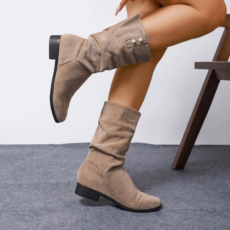 Fashion Ladies Shoes 2025 Brand Slip-on Women's Boots Fashion String Bead Modern Boots Women Winter Plus Size Best Seller Mid-Calf Boots