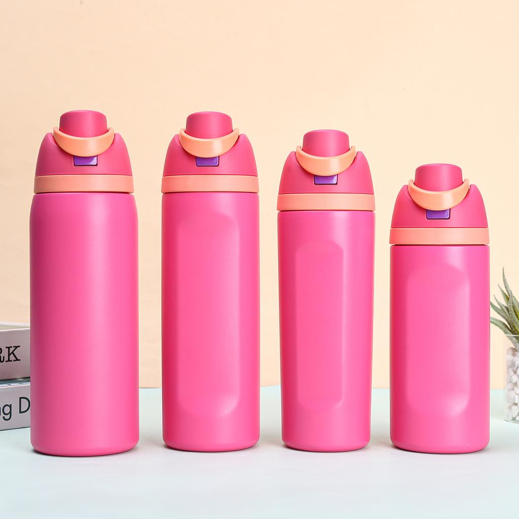 304 stainless steel water bottle - Large capacity portable bouncing insulated cup - Handheld double drinking straw cup