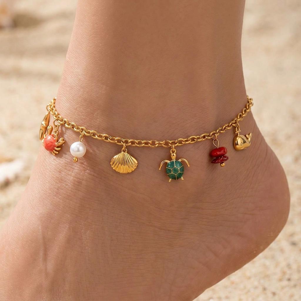 Ocean Element Necklace Anklet Set European and American Style Light Luxury Versatile Stacked Women's Models