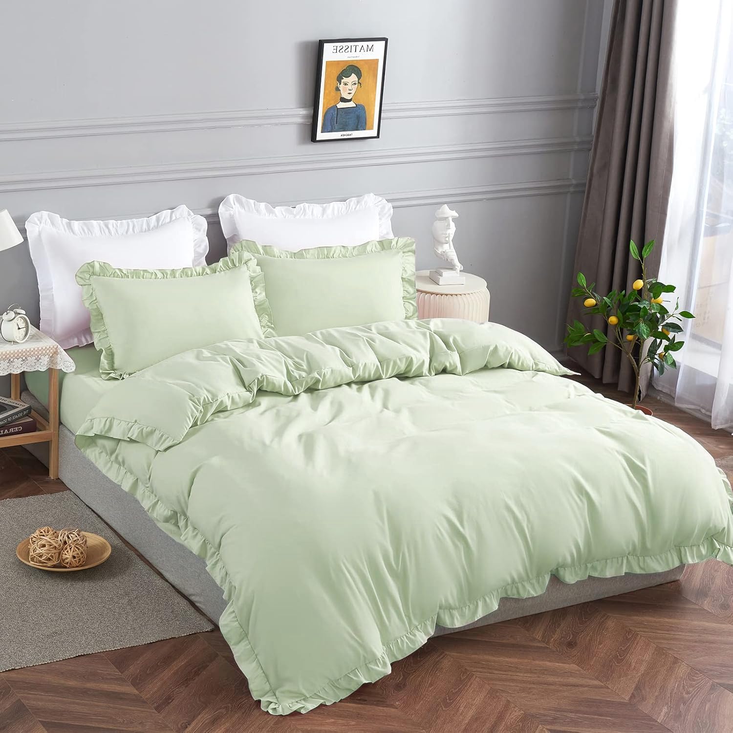 

STVICTORY Bedding Duvet Fitted and Bedding Stylish Ruffled Bedding with a Peach Skin Suitable for Western and Japanese Style Machine Washable and зелёный