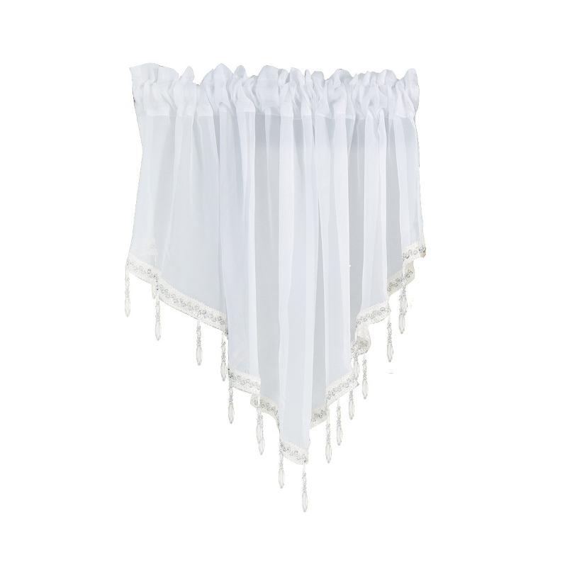 Sheer Triangle Valance Curtain Rod Pocket Kitchen Window Tulle Drapes Light Filtering Polyester Decorative Scarf for Windows