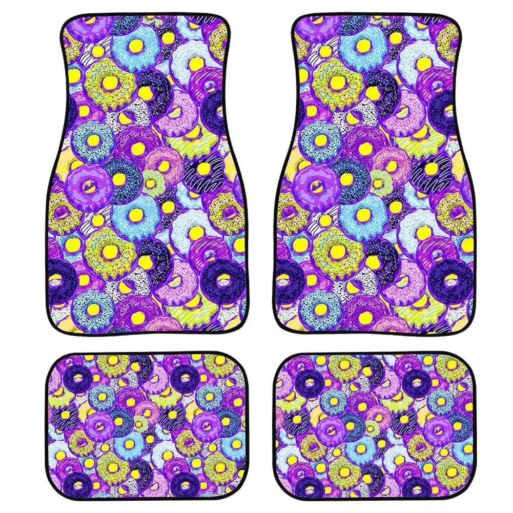 Pink Donuts Heavy Duty Rubber Floor Mats Set 4 PCS Car SUV Truck & Van-All Weather Protection Rugs