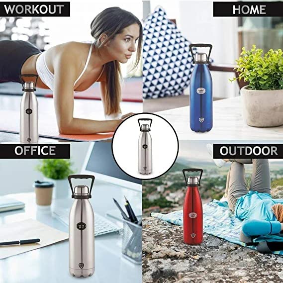 Thermosteel Water Bottle 1500ml For Travel Office Use | Double Wall Vacuum Flask Keeps Drinks Hot Cold 24H | Sleek Silver Leakproof Design