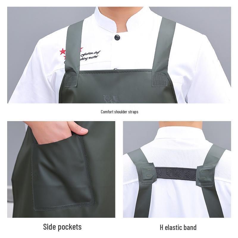 Waterproof Oil-Proof Soft Leather Apron for Kitchen, Dishwashing, Seafood Prep, and Catering - Unisex Long Style.