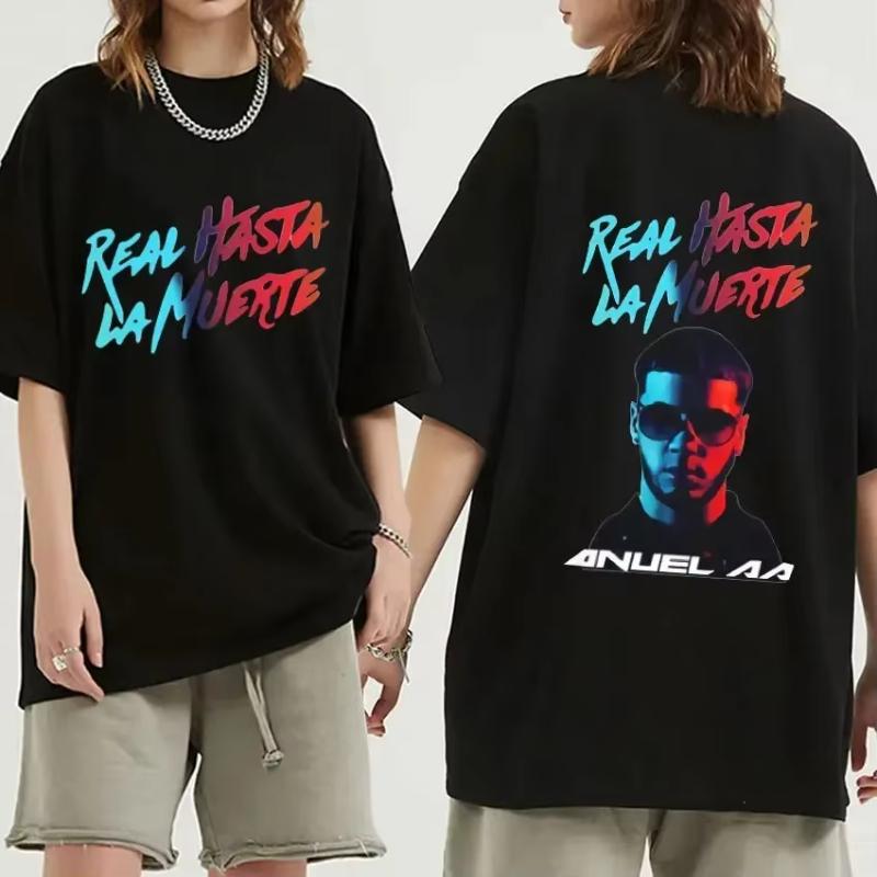 2025 Rapper Anuel AA Real Hasta La Muerte Print T-shirt Hip Hop Oversized Short Sleeve T Shirt Men Women Fashion Cotton T Shirts
