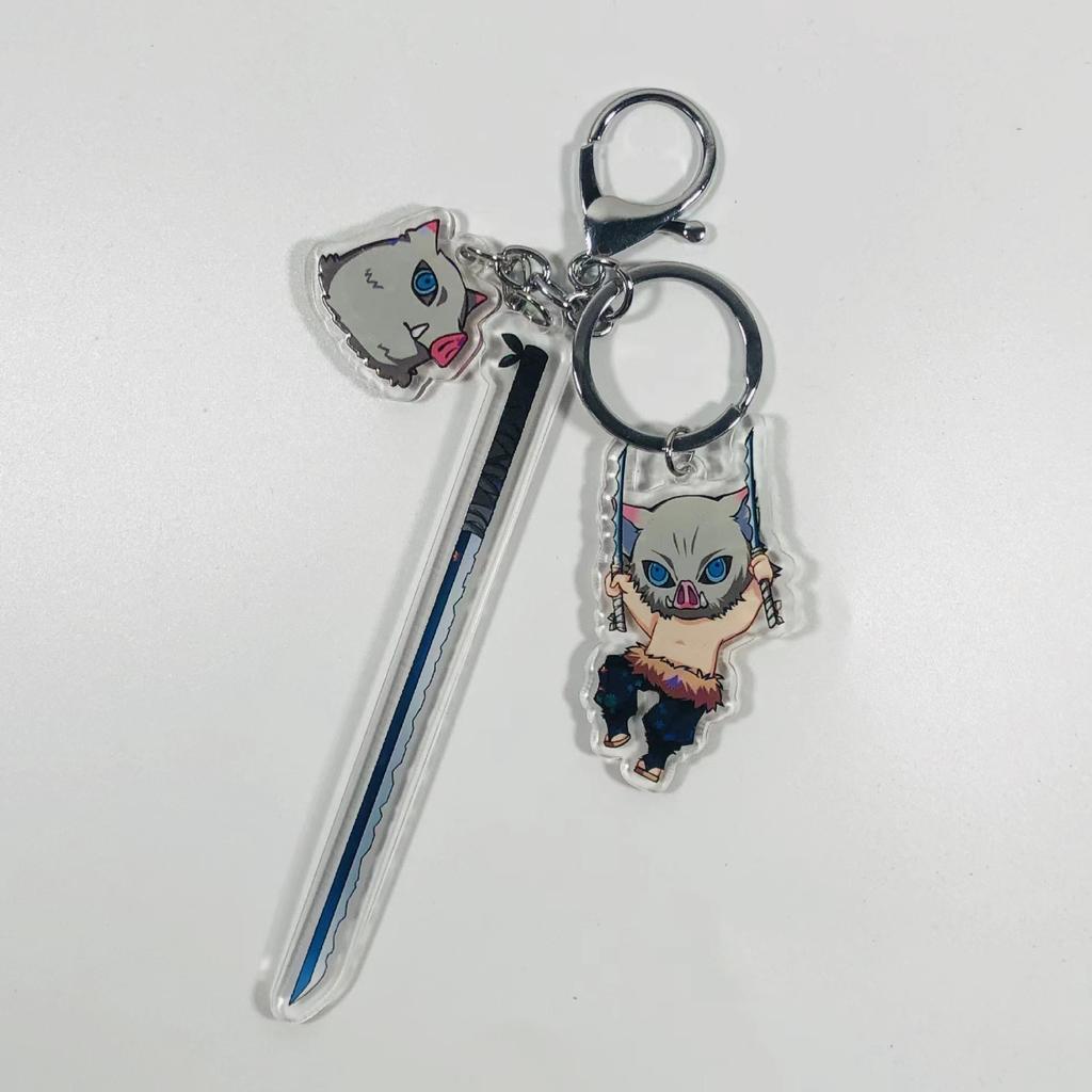 Demon Slayer Keychain Acrylic Charm with Sword Tanjiro Zenitsu Nezuko Anime Cosplay Accessories