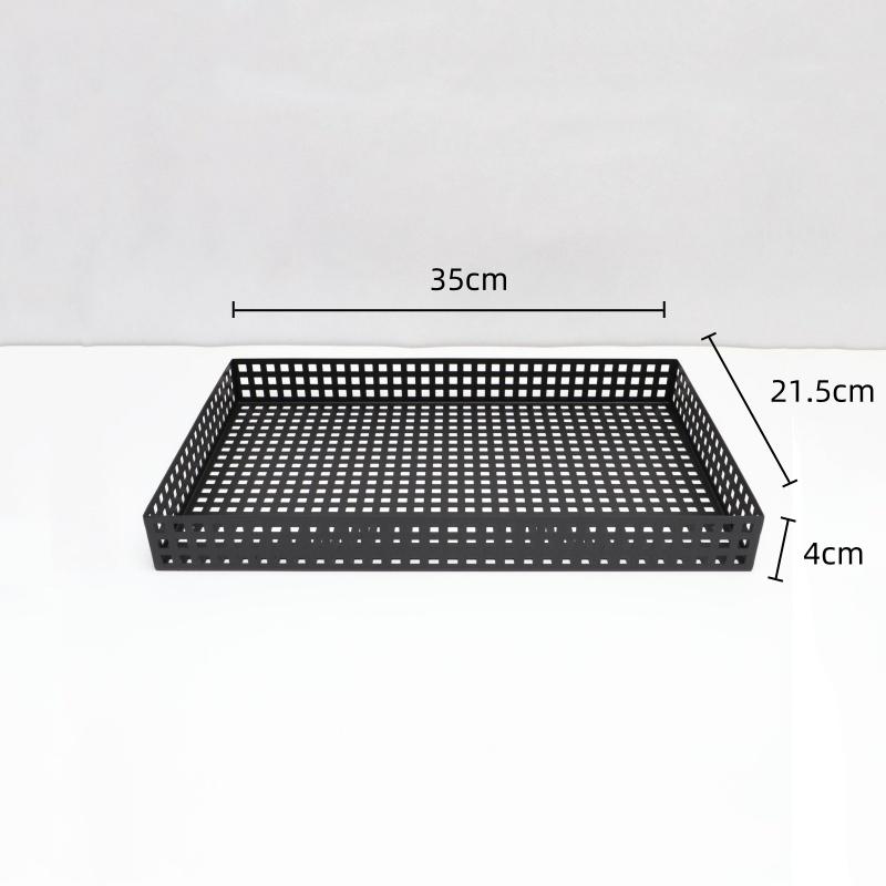 Metal Handicrafts Square Grid Tea Tray Storage Pallet Geometric Hollowed-out Plate Fruit Plate Desktop Storage Container