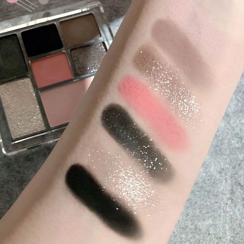 1 Stück rosa schwarze Farbe schimmernde Lidschatten-Palette Glitzer-Pailletten glänzende Lidschatten-Augenpigmente Millennial-Stil Mädchen-Make-up-Palette WBL