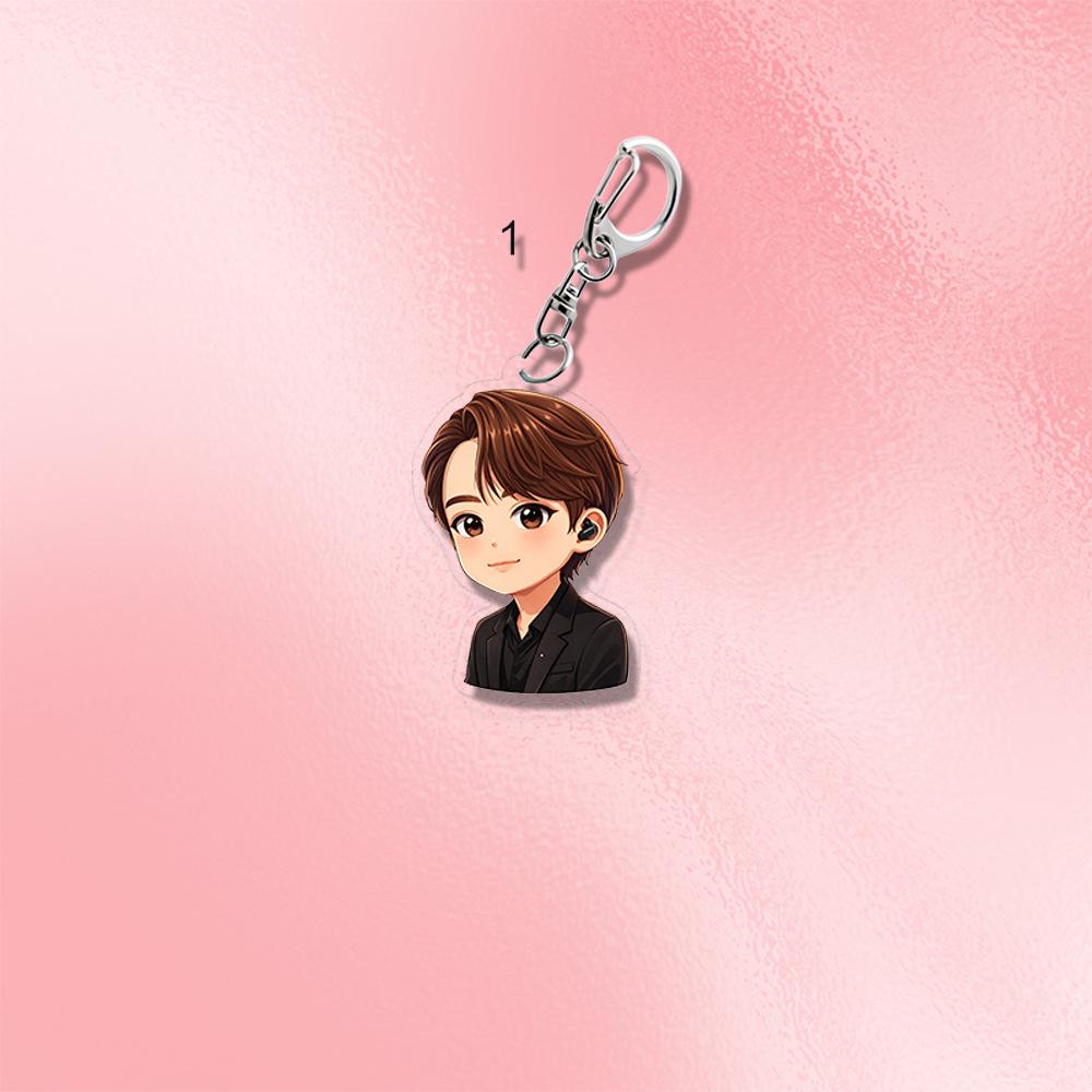 

BTS Крутой Черный Наряд Аниме Мультфильм Акриловый Брелок, Мультяшная Фигурка Bangtan Boys Брелок, Подвеска на Сумку K-pop Идол для Фанатов ARMY JIN