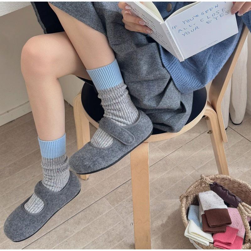Spring Autumn Socks Double Needle Middle Tube Socks Thickened Warm Retro Women's Stacked Sports Socks Dot Yarn Korean INS Style