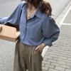 2024 French Chic Women's Long Sleeve Lapel Shirt - Elegant Korean Style, Solid Color, Autumn Fashion