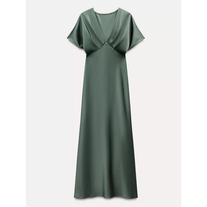 Za2025 Summer New Product Women's Clothes Plaid Silk Satin Texture Casual Short Sleeve Midi Skirt Dress 2330399 620