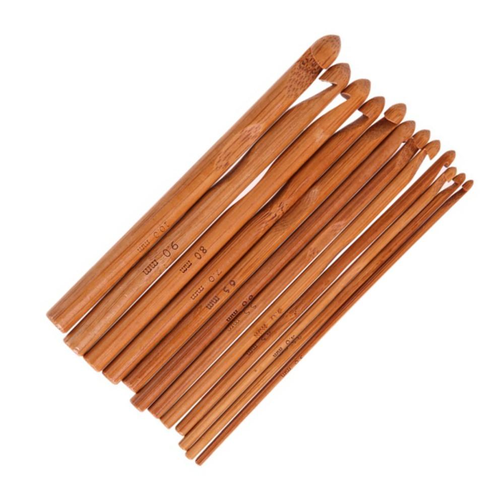 12 Pcs Ergonomic Handle Crochet Hooks Carbonized Bamboo Knitting Needles Set For Handmade DIY