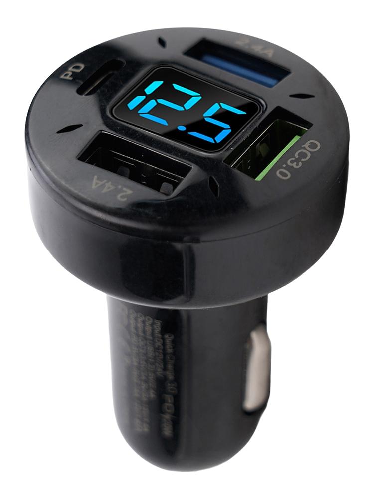 1X Car Charger Voltage Monitoring 12V/24V 4USB Black