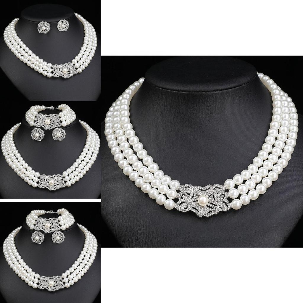 Water Diamond Geometric Necklace Earrings Bracelet Set For Bridal Party Accessories