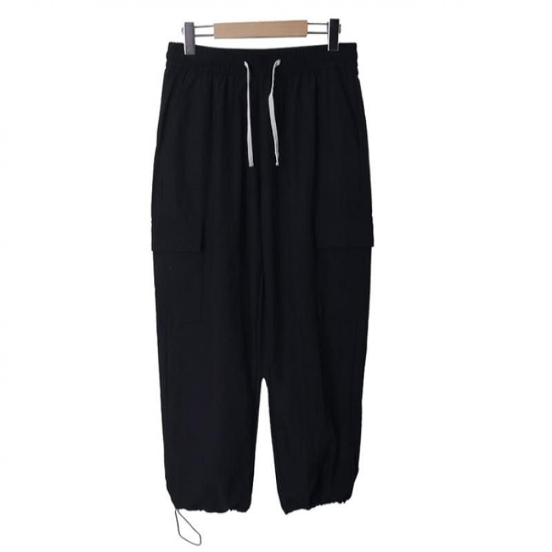 Shop   Women Cargo Waist Strap Bottom String Daily Jogger Wide Pants Beige Bygo 