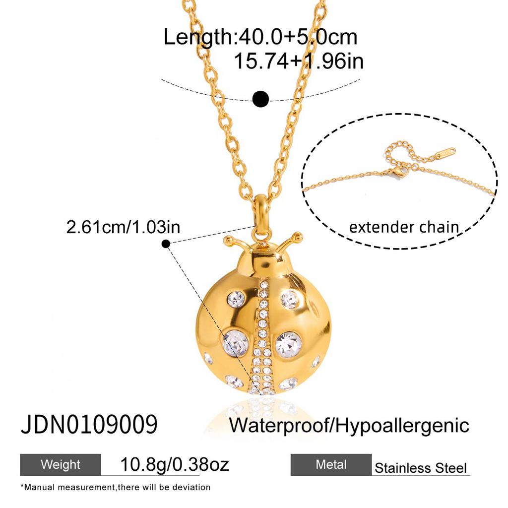 Youthway Classic Zircon Ladybird Pendant Necklace For Women Minimalist Gold Plated Stainless Steel Necklace Fashion Jewelry