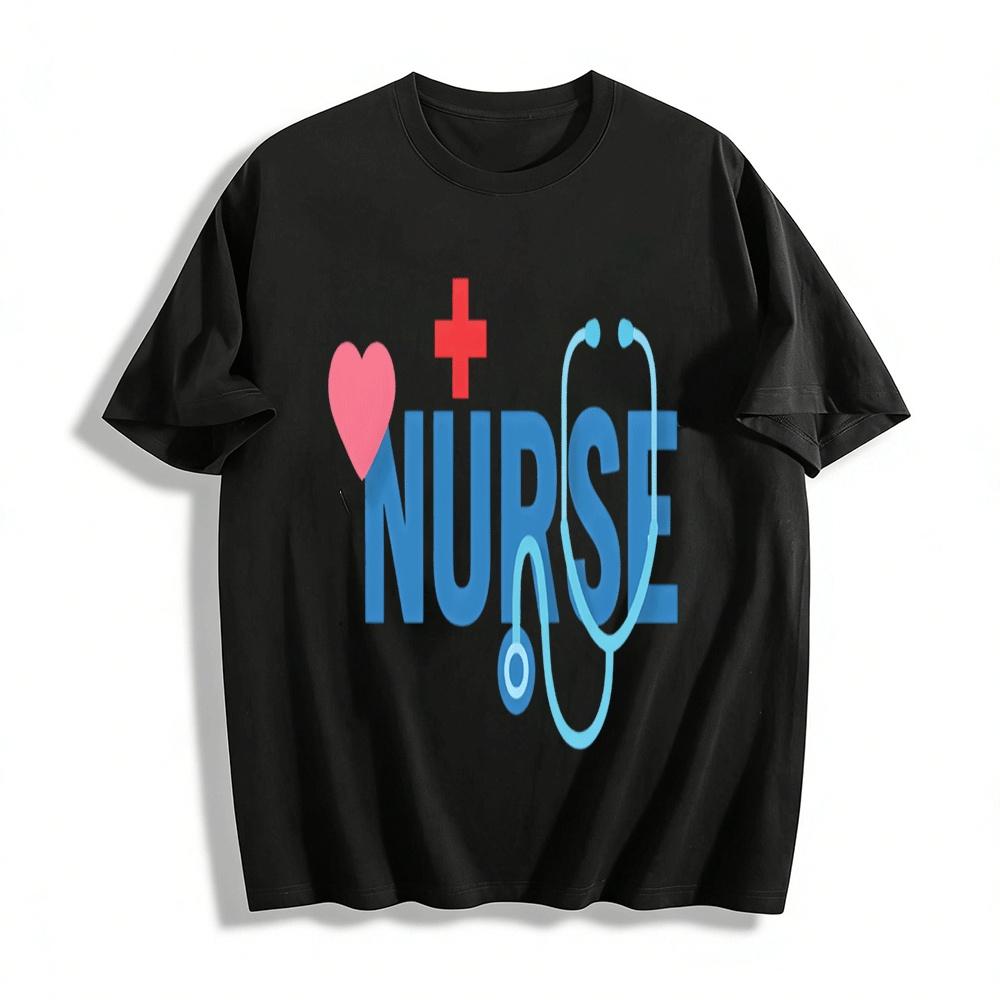 Heart Stethoscope Nurse Themed Printed Casual T-Shirt Pure cotton T-shirt XXS