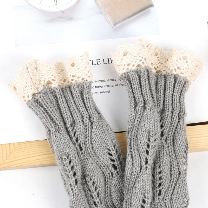 Lace Arm Sleeves Slouchy Y2K Warm Knit Gloves for Women Girl Casual Hand Warmers