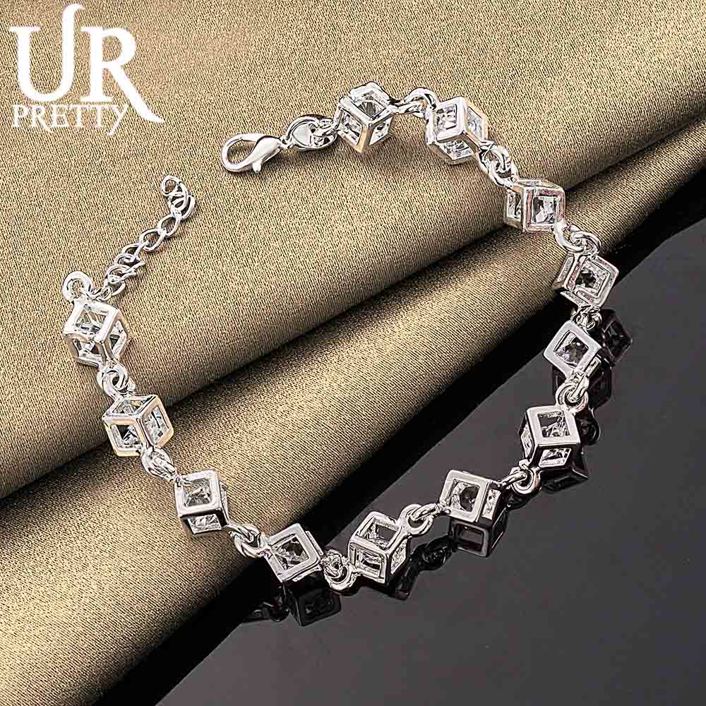 925 Sterling Silver Square Zircon Bracelet Fashionable Wedding Jewelry