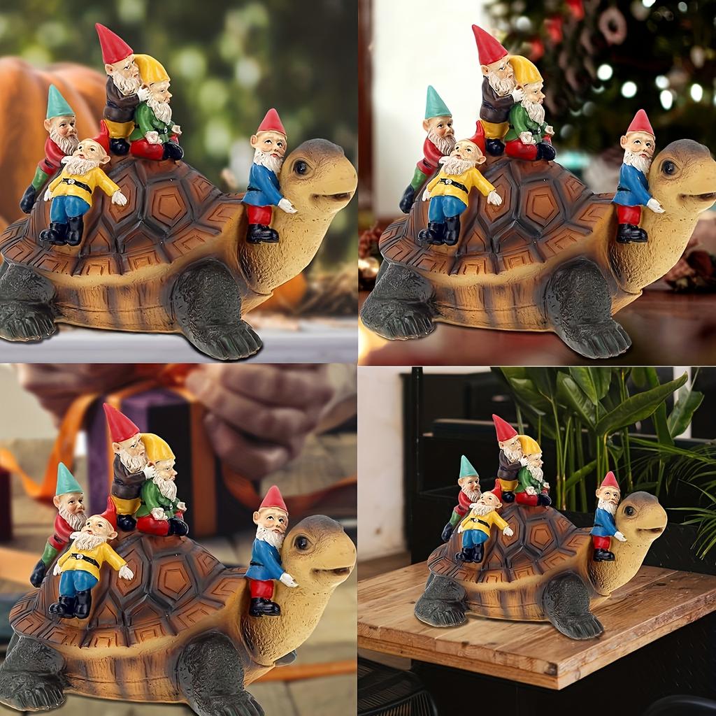 1 Stück Schildkröten-Gnom-Statue, Kunstharz-Kunsthandwerk für den Garten im Freien, Feengarten-Kunstornamente, Landschaftsbau-DIY-Gartenskulpturen, für Hof, Rasen, Balkon, Heimdekoration