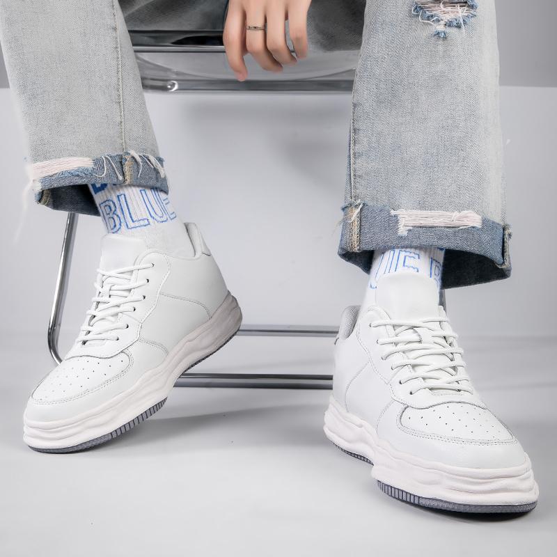 Genuine Leather Taller Shoes Men Leisure Fashion Sports Leisure Walk High Top Sneakers New Man Causal Height Increase Insole 8cm
